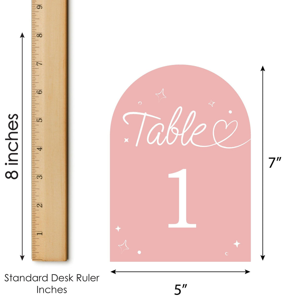 Big Dot of Happiness Wedding Hearts Pink Table Numbers, Engagement and Anniversary Party Decor, Wedding Centerpieces, Double-Sided 5 x 7 inches Cards, Table Numbers - 1-20
