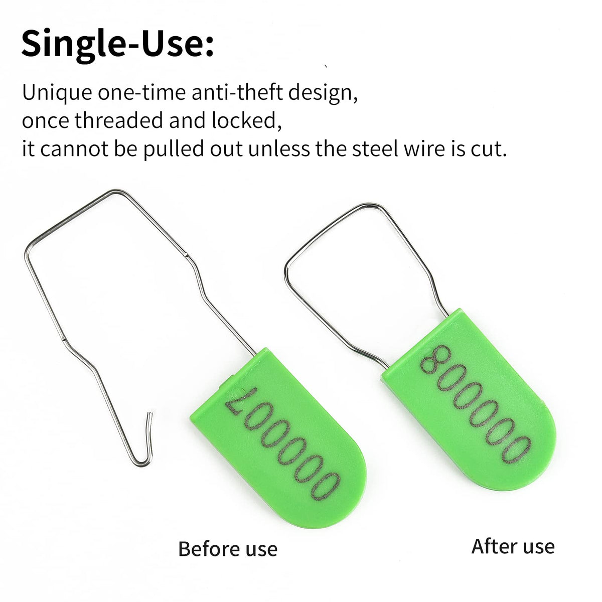 100PCS Plastic Padlock Security Seals Metal Wire Padlocks Electric Meter Lockout Tags Self-Locking Numbered Anti Tamper Seal Tags Green 100 PCS