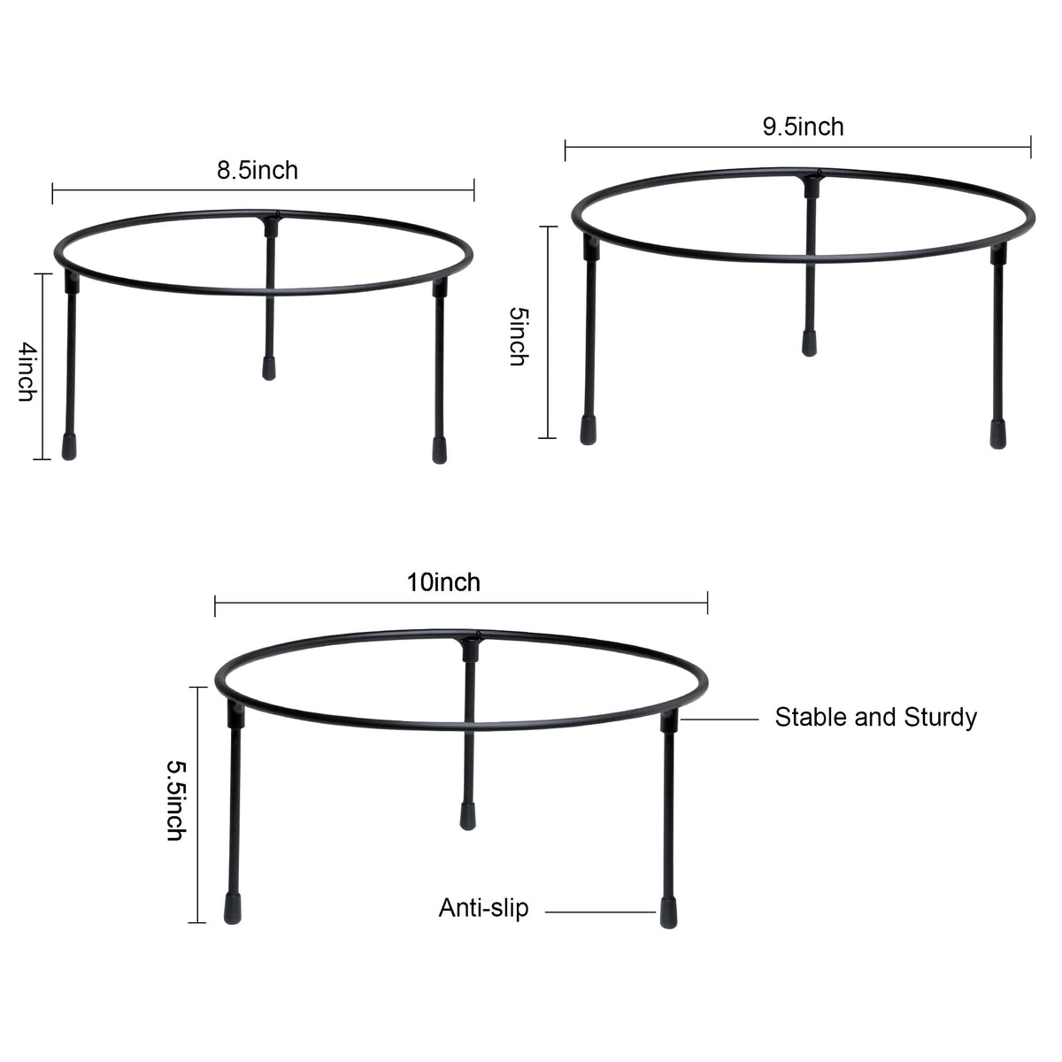 HPC DECOR Set of 3 Black Metal Wire Pizza Pan Riser Stands- Round Pizza Tray Riser Rack - Tabletop Display Racks for Food Platter Tray- Metal Display Stands for Home, Restaurant and Party Black Round Set of 3