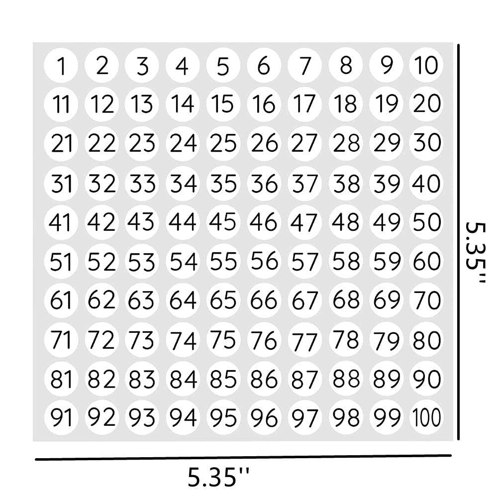 Consecutive Number Vinyl Stickers 1 to 100, Labels-0.4 inch Small Round Labels Self Adhesive for Inventory,Storage,Organizing,Boxes,Toolbox,Lockers, Math Games and More 25 Sheets, White 0.4''