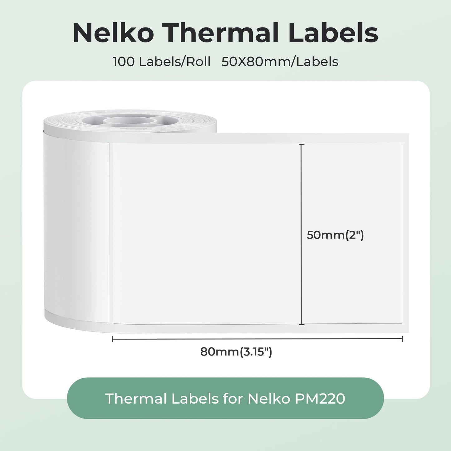 Thermal Labels for Nelko PM220 Label Maker, 2'' x 3.15'' (50x80mm) Thermal Sticker Label, Waterproof, Multi-Purpose Label Tape, 3 Roll of 100 Self-Adhesive Thermal Paper (White) 300