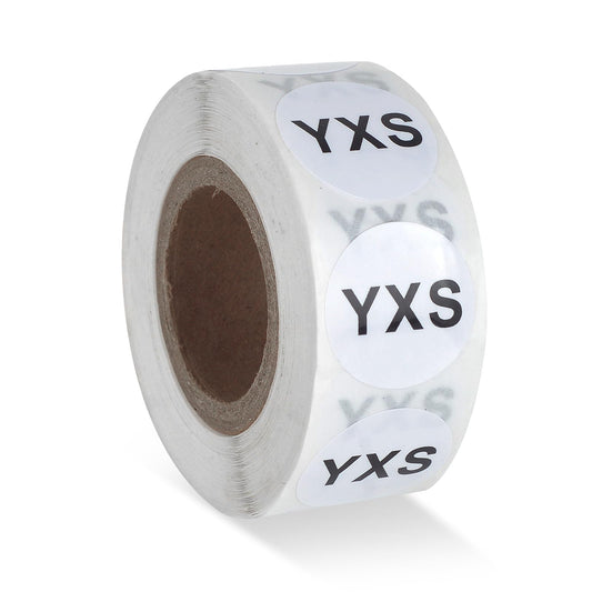 500 Pieces Youth Clothing Size Stickers Round Adhesive Labels Circular Diameter 0.9inch Clothing Size Stickers Labels Tshirt Size Stickers White Stickers with Black Text for Retail Apparel (YXS Size) YXS