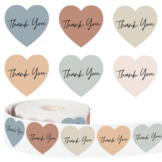 Whaline Boho Heart Thank You Stickers Roll - 1000Pcs, Multicolor, Paper, Heart Shape, 1.5 Inch, Single Use, Indoor, Bohemian, Contemporary, Stickers, Thank You Sticker