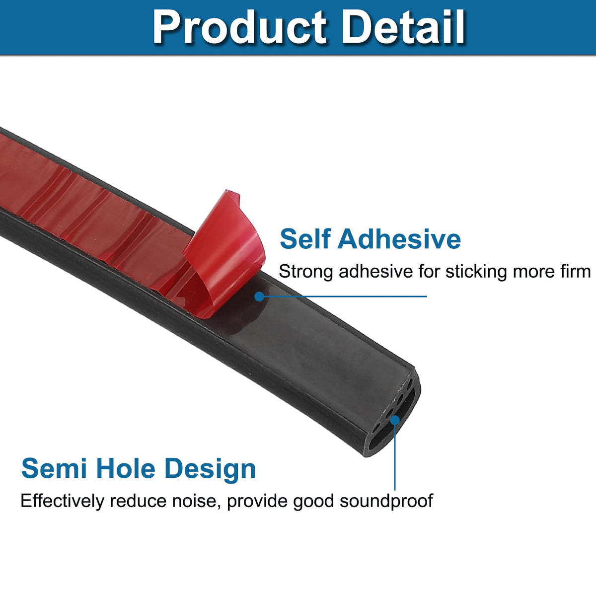 PATIKIL 9/16 Inch x 1/2 Inch x 20 ft D-Shaped Weather Stripping Door Seal Strip, Self Adhesive Silicone Seal Tape fit 8-11mm Gap for Door Frame Window, Black