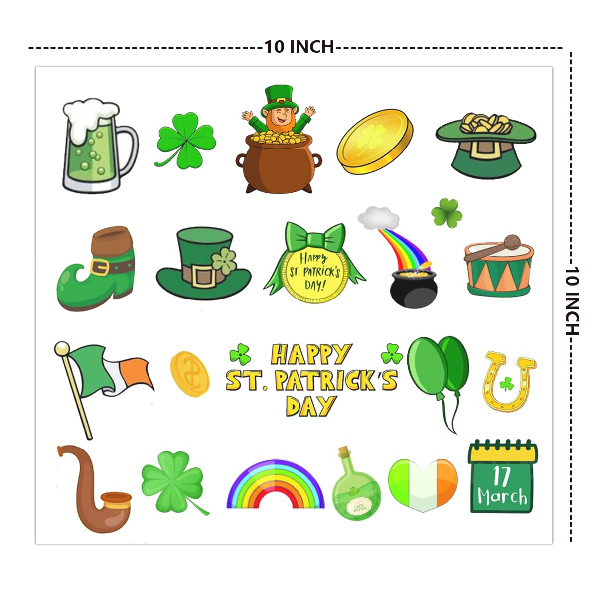 St.Patrick's Day Stickers Rub On Transfer Shamrock Labels for Kids Party Decorations Lucky Shamrock Clover Hat Irish Day Themed Sticker St Patricks Day Window Decal 2 Sheets