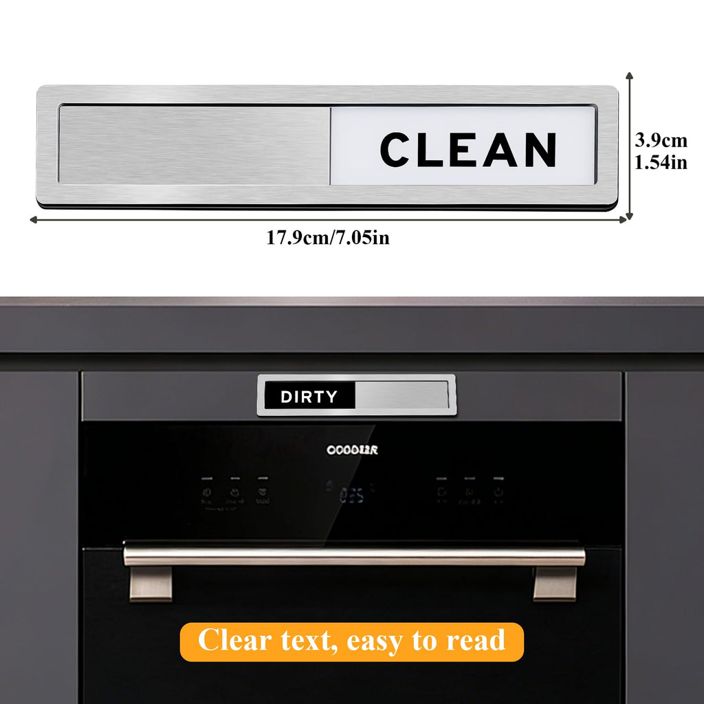 Dishwasher Magnet Clean Dirty Sign - Strong Magnetic & Non-Scratch Reversible Dishwasher Indicator, Easy to Slide & Read, with Optional Adhesive - Dishwasher Sign Kitchen Decor and Accessories Dishwashermagnet-s-brushedsilver