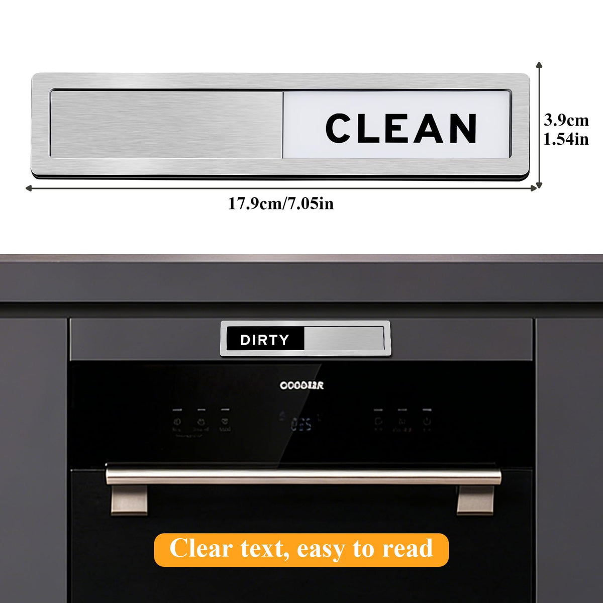 Dishwasher Magnet Clean Dirty Sign - Strong Magnetic & Non-Scratch Reversible Dishwasher Indicator, Easy to Slide & Read, with Optional Adhesive - Dishwasher Sign Kitchen Decor and Accessories Dishwashermagnet-s-brushedsilver