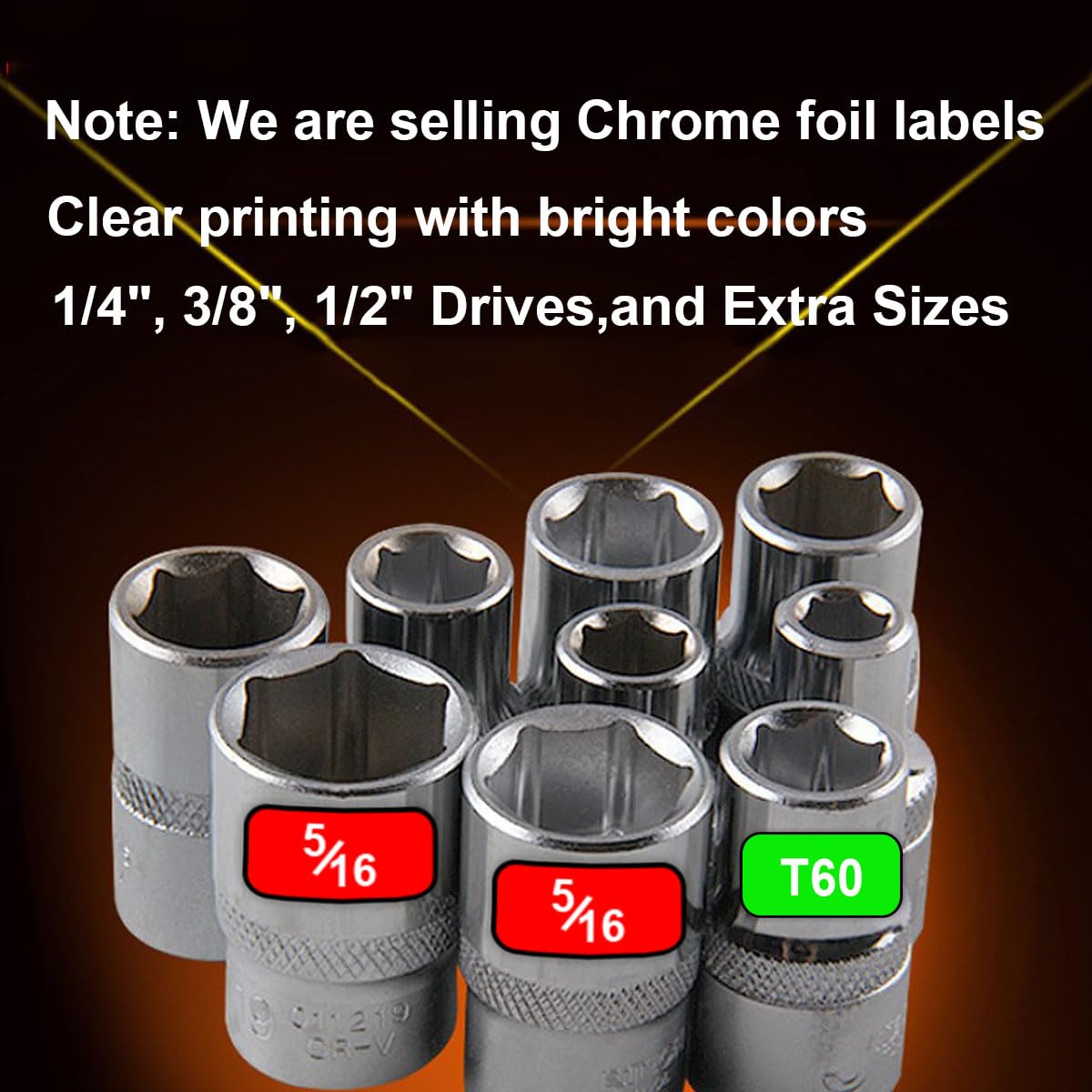 Foil Socket Labels Toolbox Stickers 180 pcs, 1/4", 3/8", 1/2" Wrench Size Labels Socket Size Stickers for Toolbox Organization