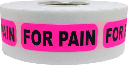 Fluorescent Pink with Black for Pain Medical Healthcare Stickers, 0.5 x 1.5 Inches in Size, 500 Labels on a Roll