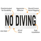 SmartSign 5.75 x 11.75 inch “No Diving” Adhesive Pool Safety Marker/Sign, 20 mil Laminated Vinyl with Anti-Skid Pebbled Surface, Black and White 575 x 1175 inch