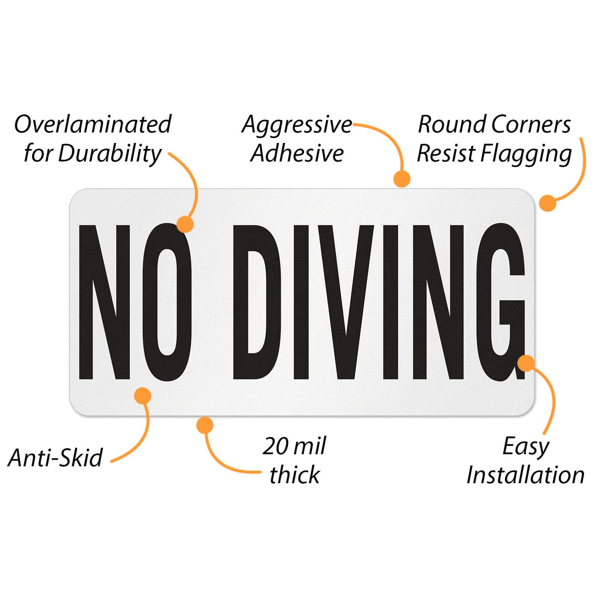 SmartSign 5.75 x 11.75 inch “No Diving” Adhesive Pool Safety Marker/Sign, 20 mil Laminated Vinyl with Anti-Skid Pebbled Surface, Black and White 575 x 1175 inch