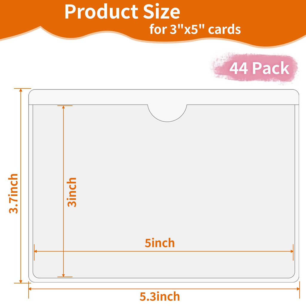 44 Pcs Storage Bin Labels, 3×5 in Index Card Holder, Clear Adhesive Pockets