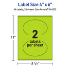 Avery Printable Oval Labels, Sure Feed Technology, 4" x 6", Bright Green Labels, Print-to-The-Edge, Laser/Inkjet Printable, 40 Total, Great for Packaging and Candles 40 labels