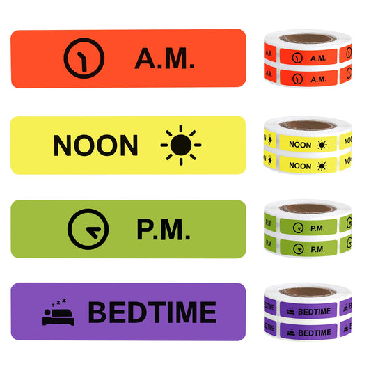 Medicine Stickers Medication Instruction Label Permanent Paper Label AM NOON PM Bedtime for Pill case Planner 0.4 * 1.6inch (500 per Roll 4 Pack)