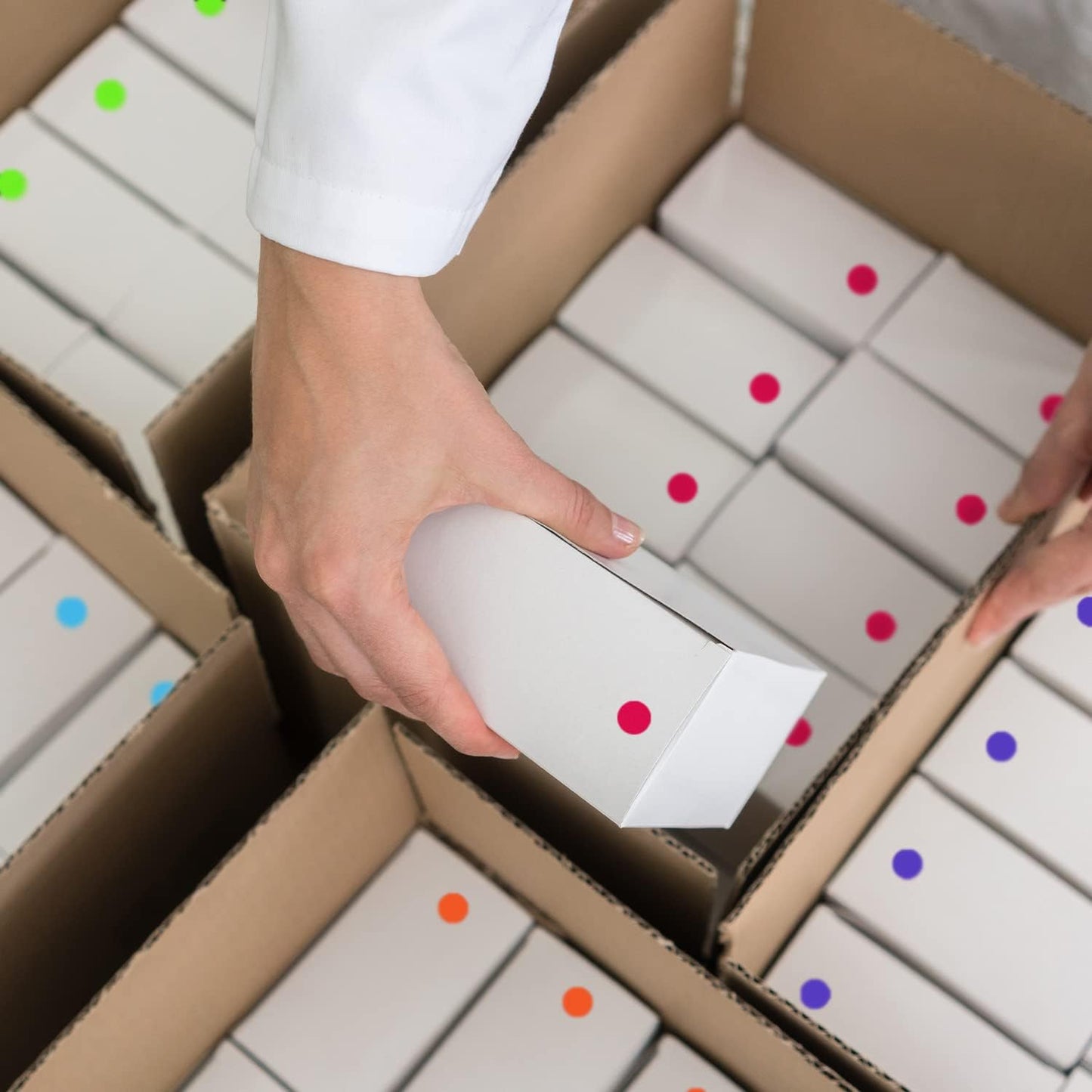 ChromaLabel 1/2 Inch Circle Sticker Labels, Easy to Write On Color Coding Labels, Removable Colored Dot Stickers - 1000 Sticky Dots per Dispenser Box, White Stickers 1/2"