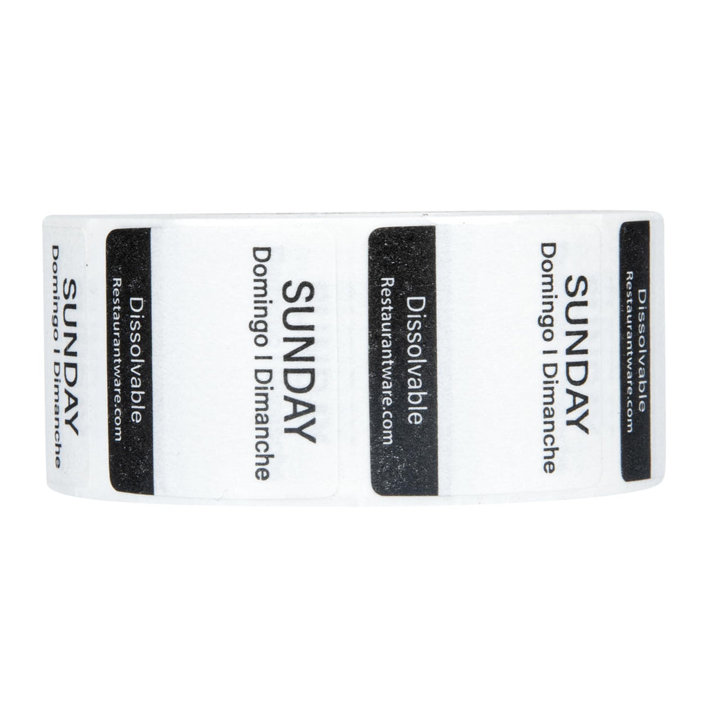 Restaurantware RW Smart 1 Inch x 1 Inch Food Rotation Labels 3500 Dissolvable Food Safety Labels - Premium Trilingual Paper Day Of The Week Labels For Food Storage Or Prep Weekly 7-Day
