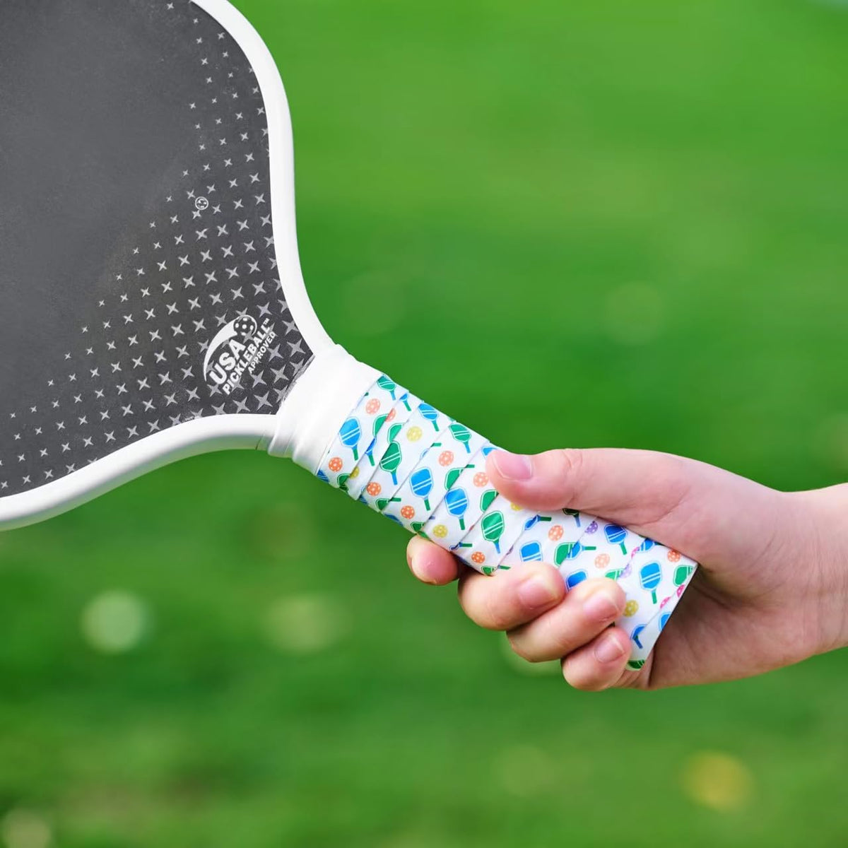 Pickleball Grip Tape with Paddle Pattern Design, Anti-Slip and Absorbs Moisture & Shock, Replacement Grip, Set of 4