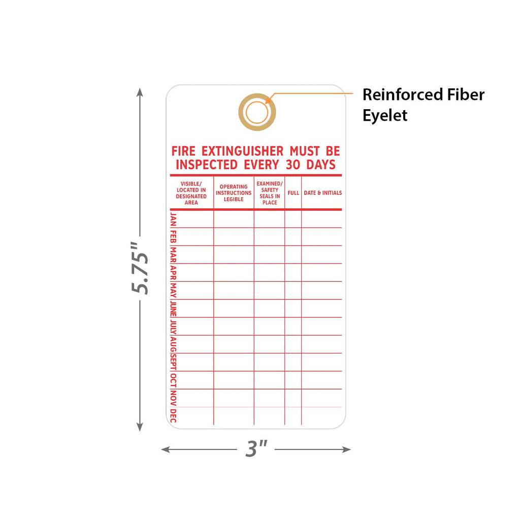 SmartSign “Fire Extinguisher Must Be Inspected Every 30 Days” Monthly Inspection Tags, 5.75 x 3 inch 13 Point Cardstock, Red and White (Pack of 100)