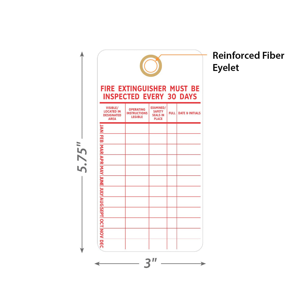 SmartSign “Fire Extinguisher Must Be Inspected Every 30 Days” Monthly Inspection Tags, 5.75 x 3 inch 13 Point Cardstock, Red and White (Pack of 100)