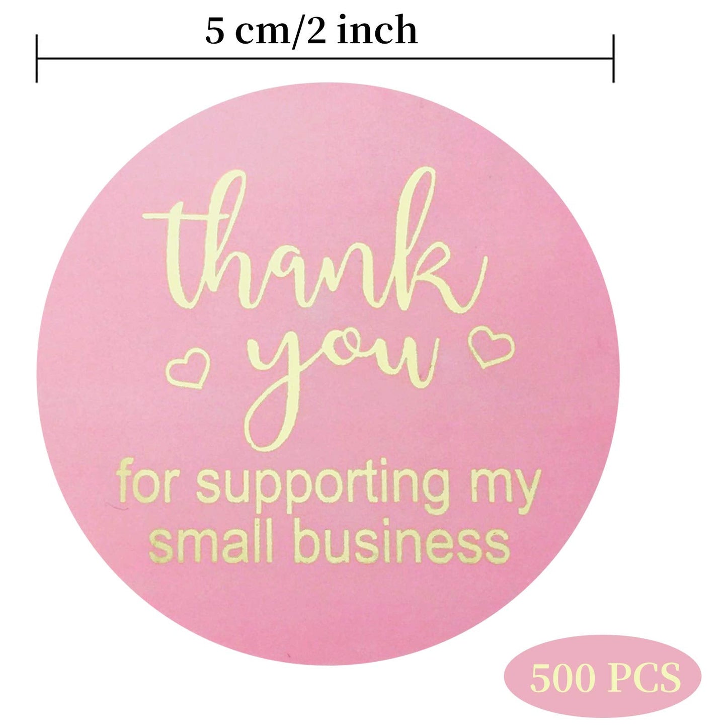 2.0in Thank You Stickers,Roll of 500 Thank You for Supporting My Small Business Sticker Labels,Adhesive Thank You Round Label Stickers for Gift Packaging,Greeting Card,Bouquet,Mailer&Retail Bag,Pink 2in Pink