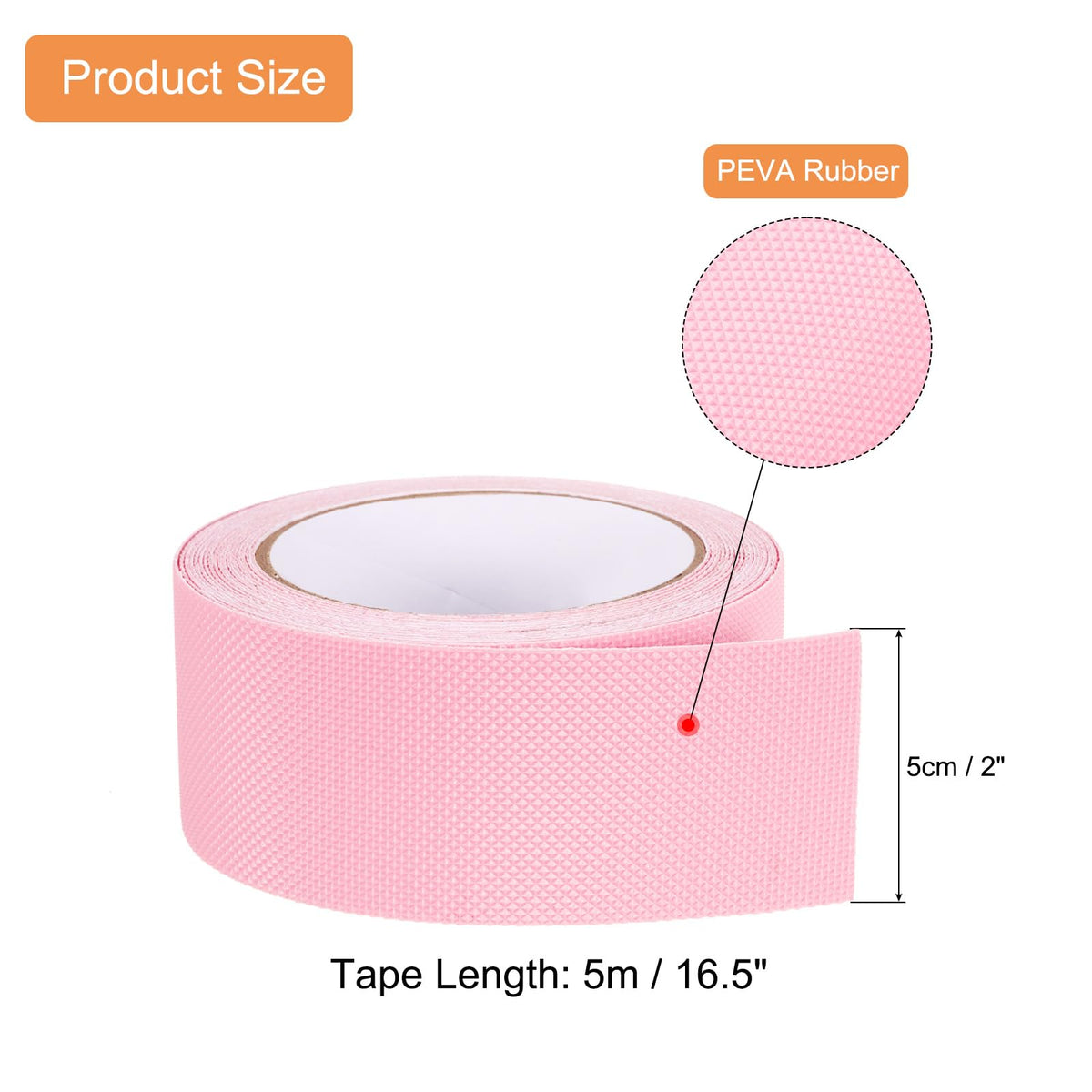 uxcell Non Grid Tape 2 in x 16.5 ft Waterproof Checkered Non Slip Skid Tape PEVA Self-Adhesive Backing for Stairs Treads, Hardwood Floor, Indoor and Outdoor Steps, Pink 2 inch x 16.5 Ft