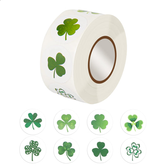 500pcs St. Patricks Day Stickers, Green Shamrock/Clover Stickers Roll Self Adhesive St Patricks Day Decal Labels Decor Irish Saint Patricks Day Decorations Gifts for Party Craft Bags School