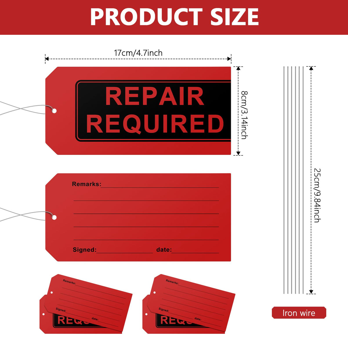 Repair Required Tags with Wires Attached (Pack of 100),Maintenance Repair Label Tags with Wire