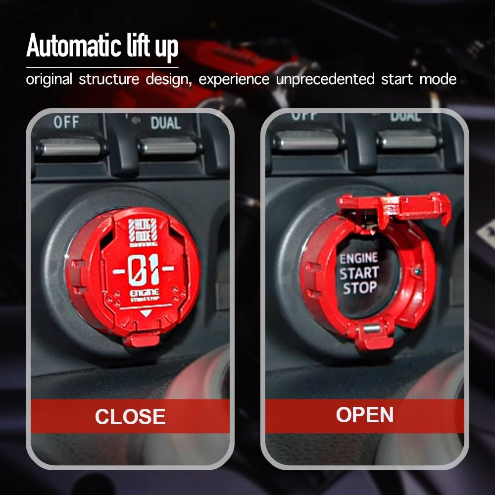 𝙊𝙧𝙞𝙜𝙞𝙣𝙖𝙡 | Push Start Button Cover, Metal Mecha Car Engine Start Stop Button Cover Protector, Cool Car Accessories Interior Decor Sticker Decals Motorcycle Key Ignition Switch Cover, Red B-Mecha-Red