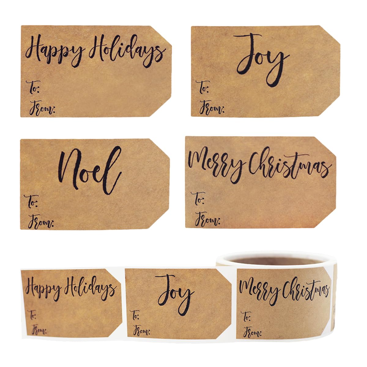 Natural Kraft Charming Christmas Holiday Gift Tag Stickers 2 x 3 Inch 100 Total Labels