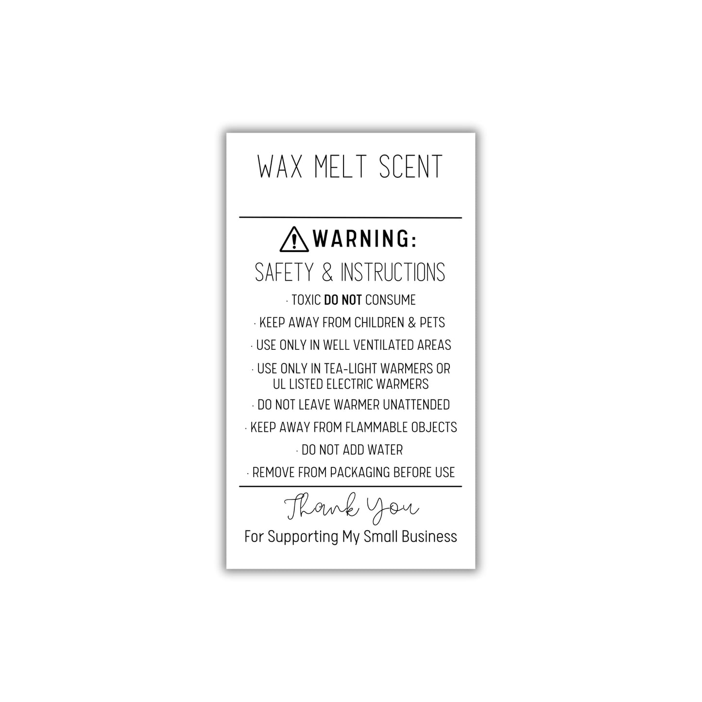 Wax Melt Scent Instruction Card Stickers 250 Pieces/roll 2 x 3.5” DIY Warning Labels Safety and Instructions Minimalist White