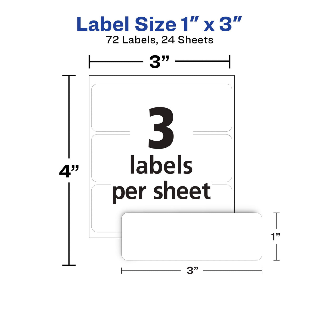 Avery® Multi-Use Removable Labels, 1" x 3", White, Non-Printable, 72 Blank Labels Total (6728) 1 x 3 Inch