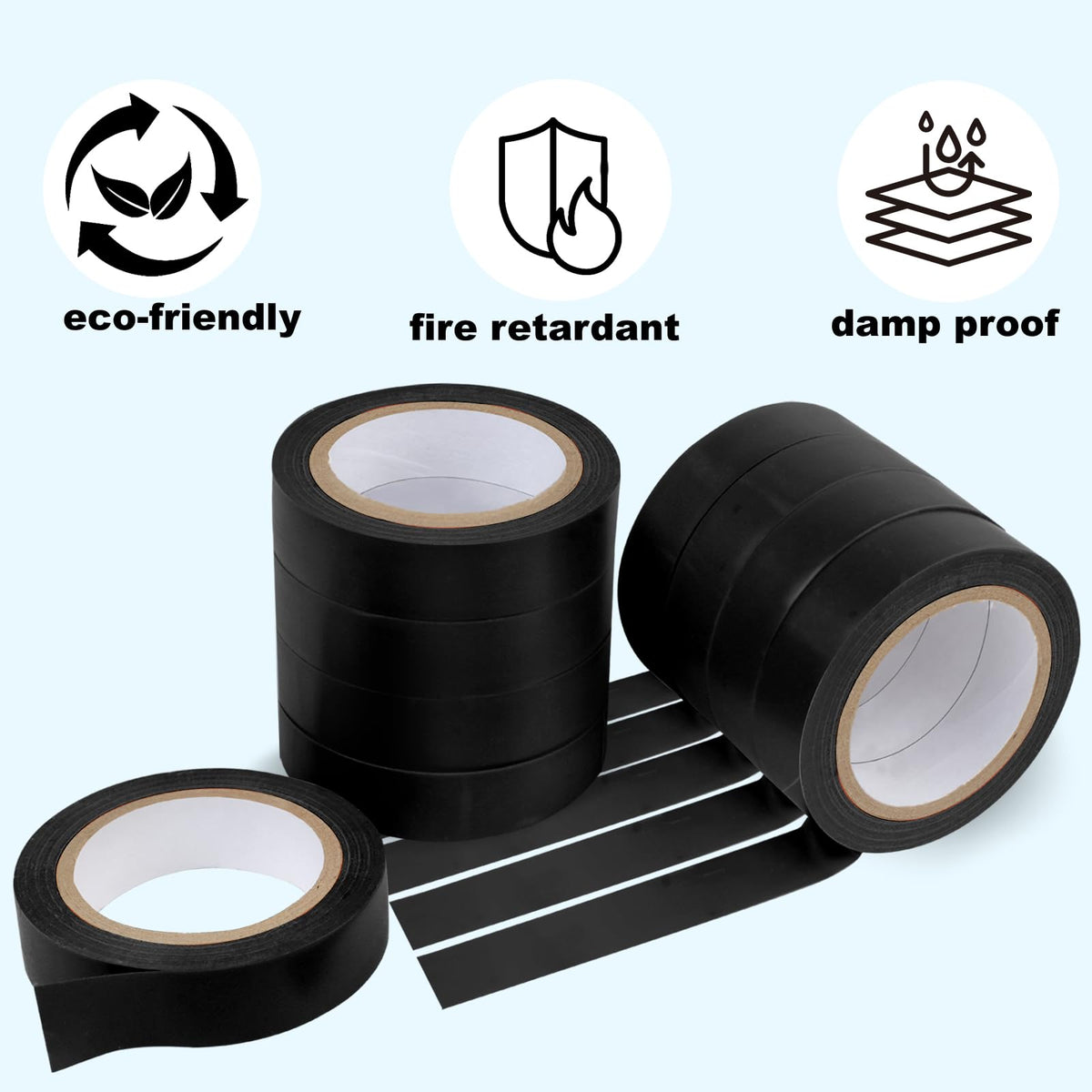 Romeda 9 Pack Electrical Tapes, Electrical Tape Water, Sun, and Oil Resistant, Electrical Tape is Suitable for Most Domestic, Commercial, and Industrial environments - Black