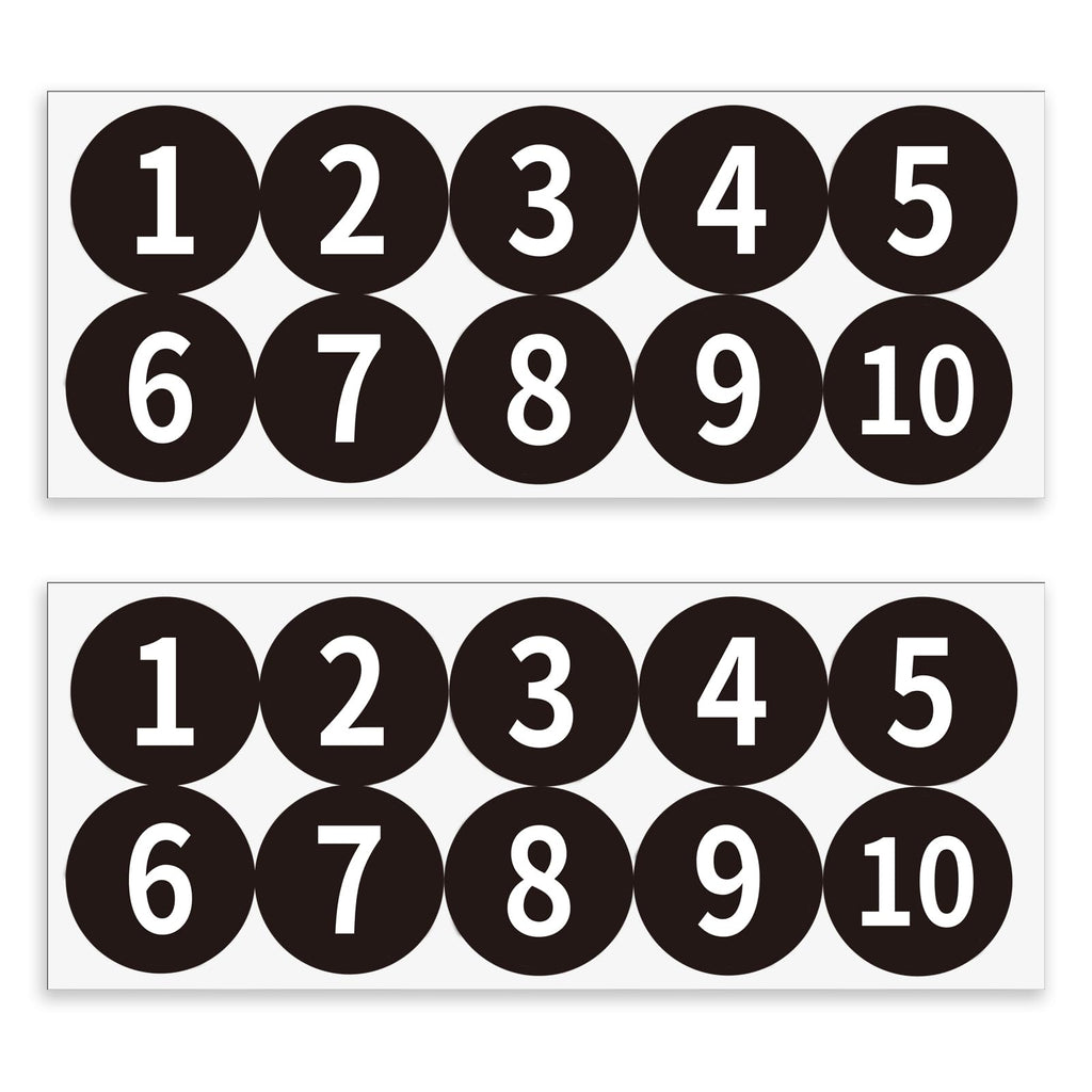 20 PCS Self Adhesive Number Stickers 1-10, 1.4 in Black Anti-Fading Waterproof Vinyl Circle Number Sticker Plastic Consecutive Small Number Stickers for Machine and Fitness Equipment Locker 1.4IN
