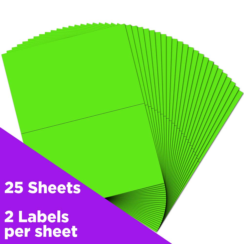 JAM PAPER Shipping Labels - Half Page - 5 1/2 x 8 1/2 - Neon Green - 50/Pack 5 1/2" x 8 1/2" Labels (Half Sheet)