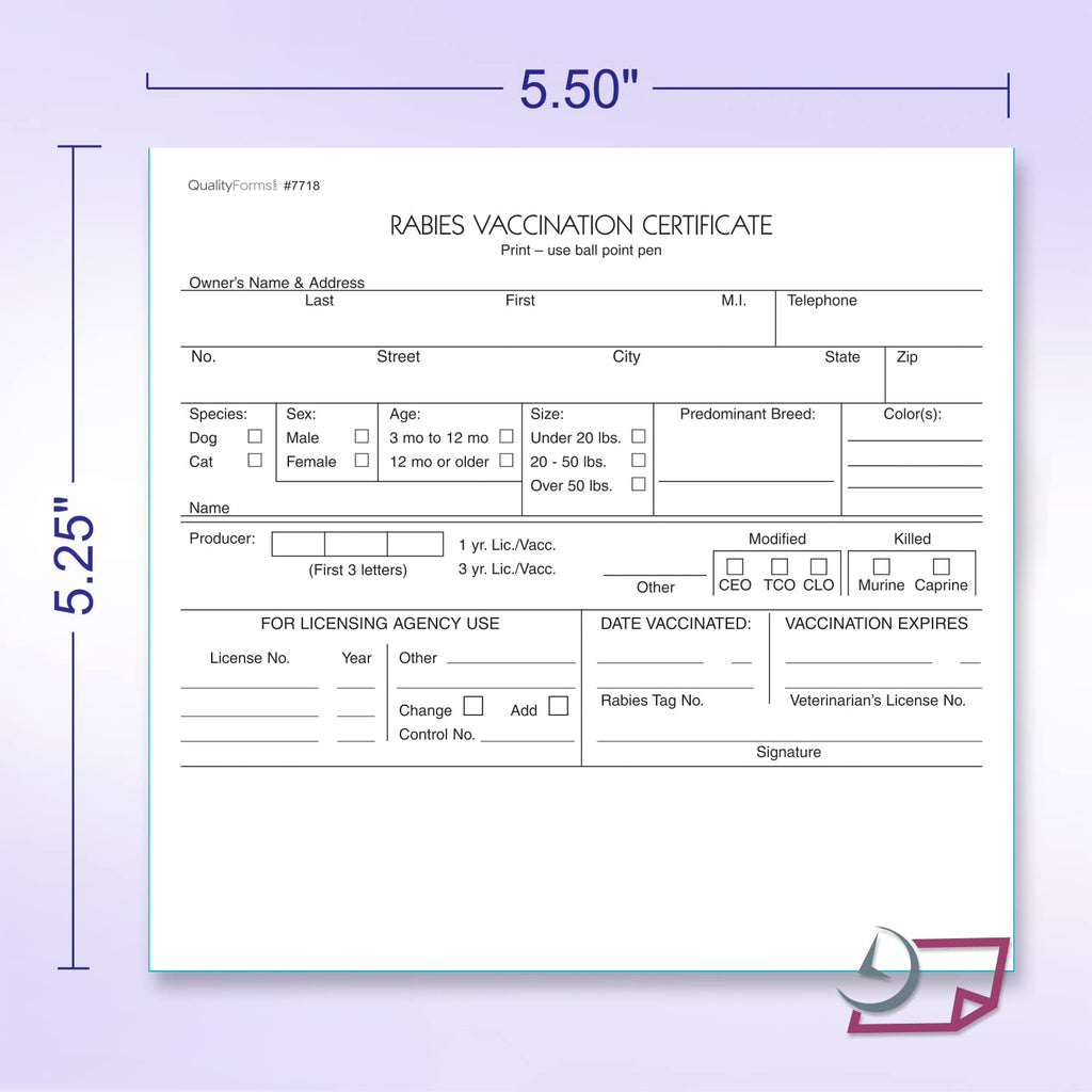 NextDayLabels - Veterinarian, 3-Part Rabies Vaccination Certificates for Cats & Dogs (100 Sets per Package)