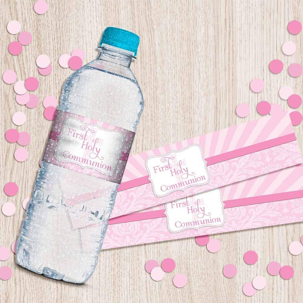 First Holy Communion Religious Waterproof Water Bottle Sticker Wrappers for Girls, 20 1.75" x 8.5" Wrap Around Labels by AmandaCreation