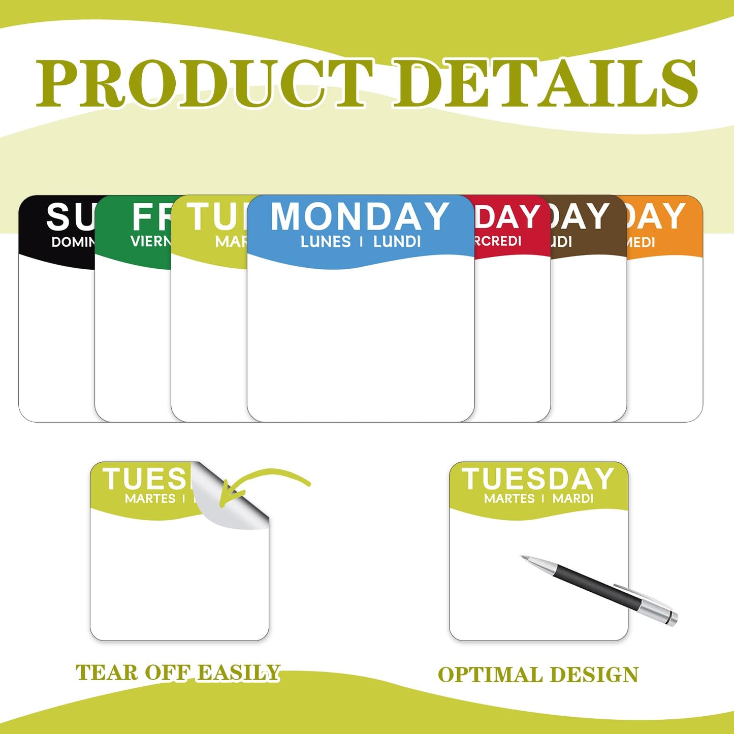 7000 Pcs Day of The Week Labels Food Labels Monday Through Sunday Management Inventory Stickers Removable Weekly Self Adhesive Date Dot Stickers for Restaurant Kitchen Containers (Square) Square