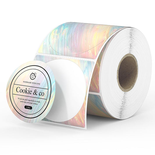 MUNBYN 2 Inch Round Shell Texture Thermal Labels, Waterproof Circle Stickers for Small Business, 500 Labels/Roll (Colorful) Colorful