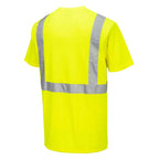 Portwest S198 Hi Vis Pocketless Short Sleeve T Shirt Moisture Wicking Safety Workwear with Reflective Tape, Yellow, M Medium