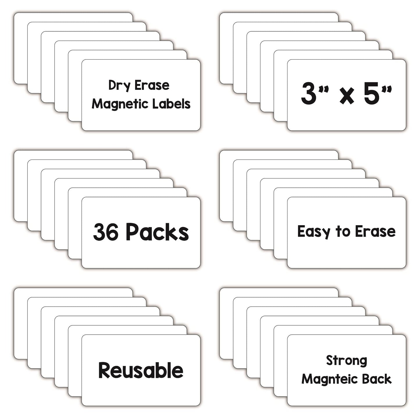 Dry Erase Magnets, Blank Magnetic Dry Erase Labels, 36-Pack, Erasable Magnets for Whiteboard, Multipurpose White Magnetic Labels to Write On for Classroom, Home, Education, Office, 3" x 5" 3" x 5" Blank