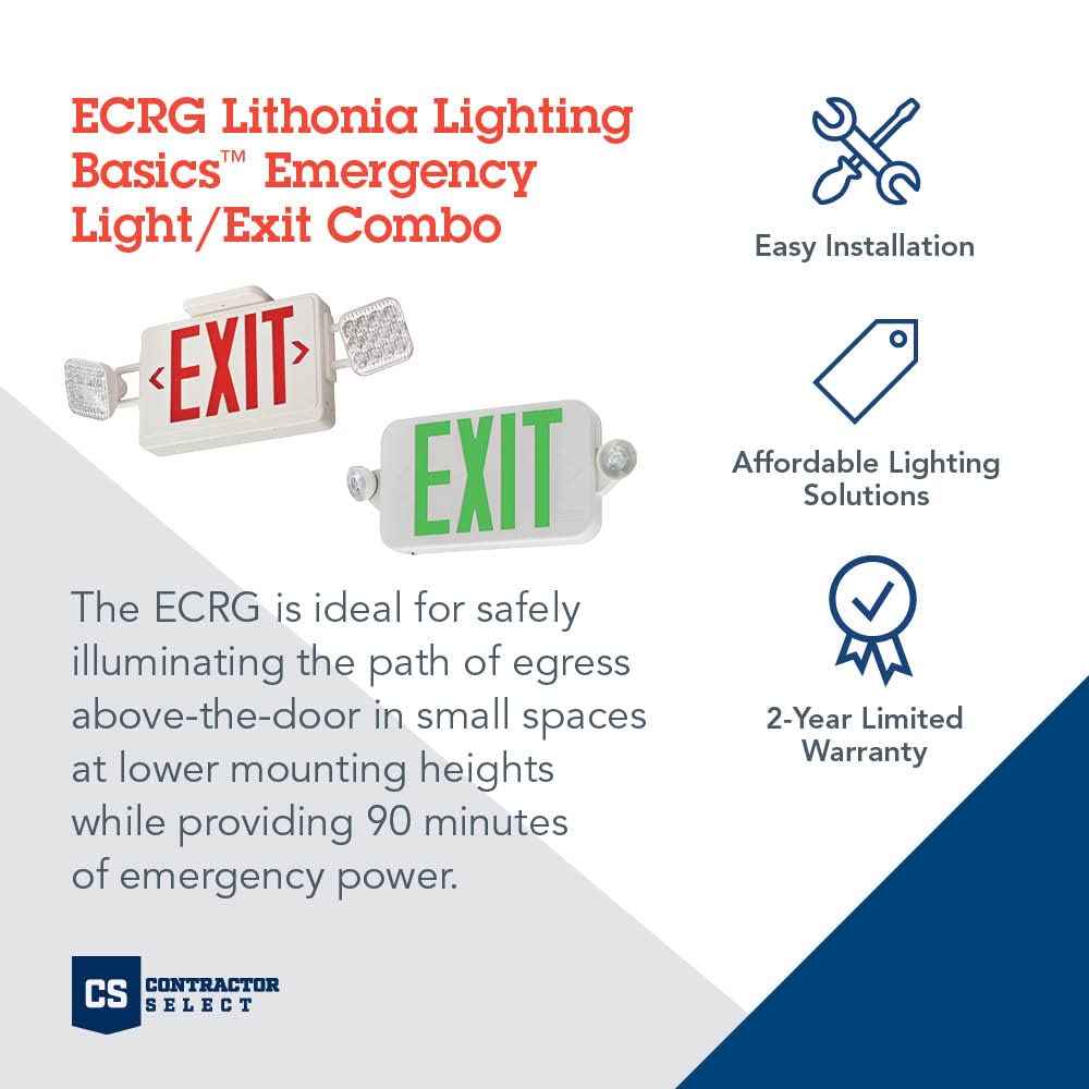 Lithonia Lighting ECRG BasicsTM Emergency Light/Exit Combo and ERE GY SGL WP M12 LED One Single Head Emergency Light Combo + Emergency Light, Gray