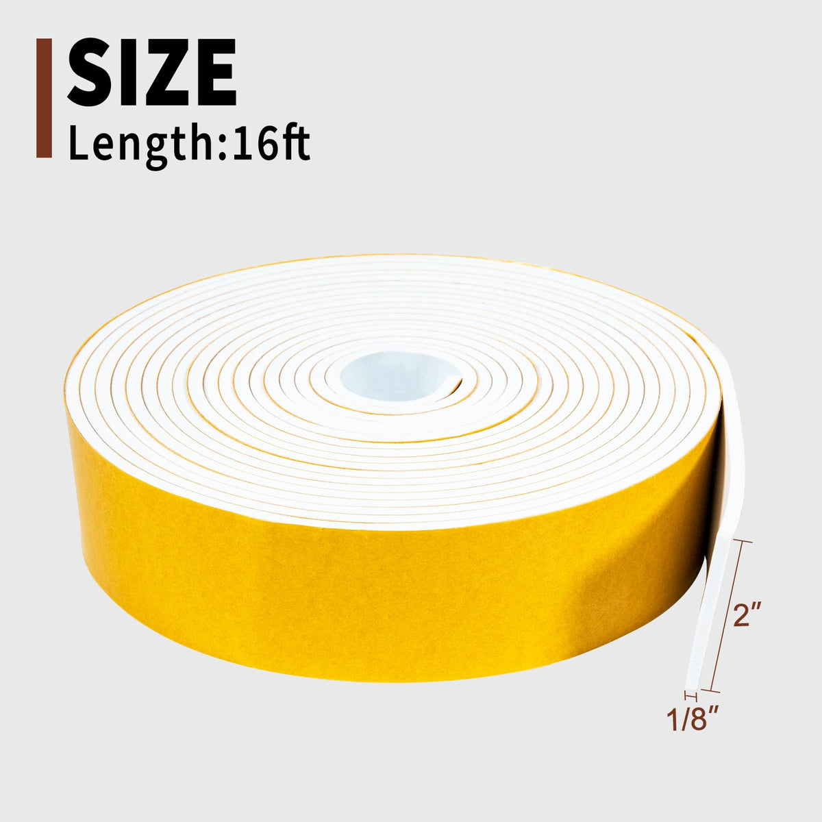 Yotache White Foam Rubber Seal Strip Tape 2" x1/8", Adhesive Closed Cell Foam Weather Stripping Tape, Total 16 Feet Long 2"x1/8"x16 FT