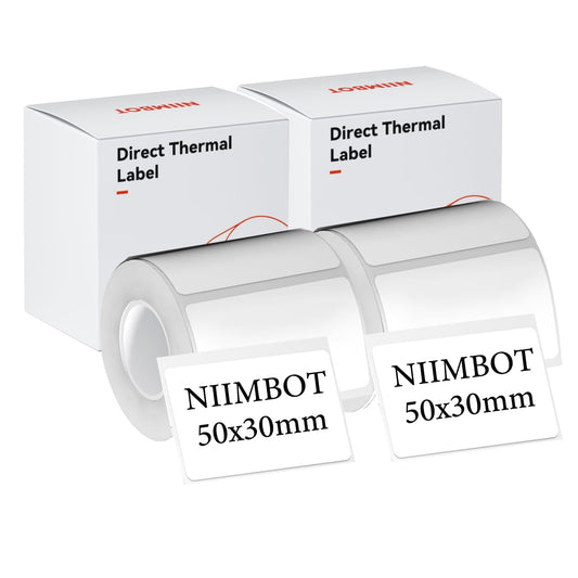 Multiple Sizes of Label Tapes for NIIMBOT B1 B21 B3S Label Maker, 2Rolls Labels Waterproof,Self-Adhesive Thermal Printer Labels (50x30mm), Thermal Label for Logo Label/Barcode/Address Label/Stickers B1-b21-b3s 2Rolls-50x30mmWhite