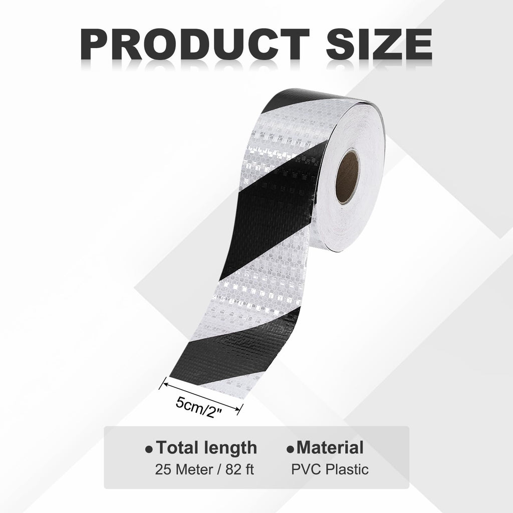 MECCANIXITY Reflective Tape, 2 Inch x 82 ft Warning Safety Sticker Night Reflectors Self-Adhesive Trailer Reflector Twill Tape for Cars Trucks, Black White 2 Inch x 82 Feet