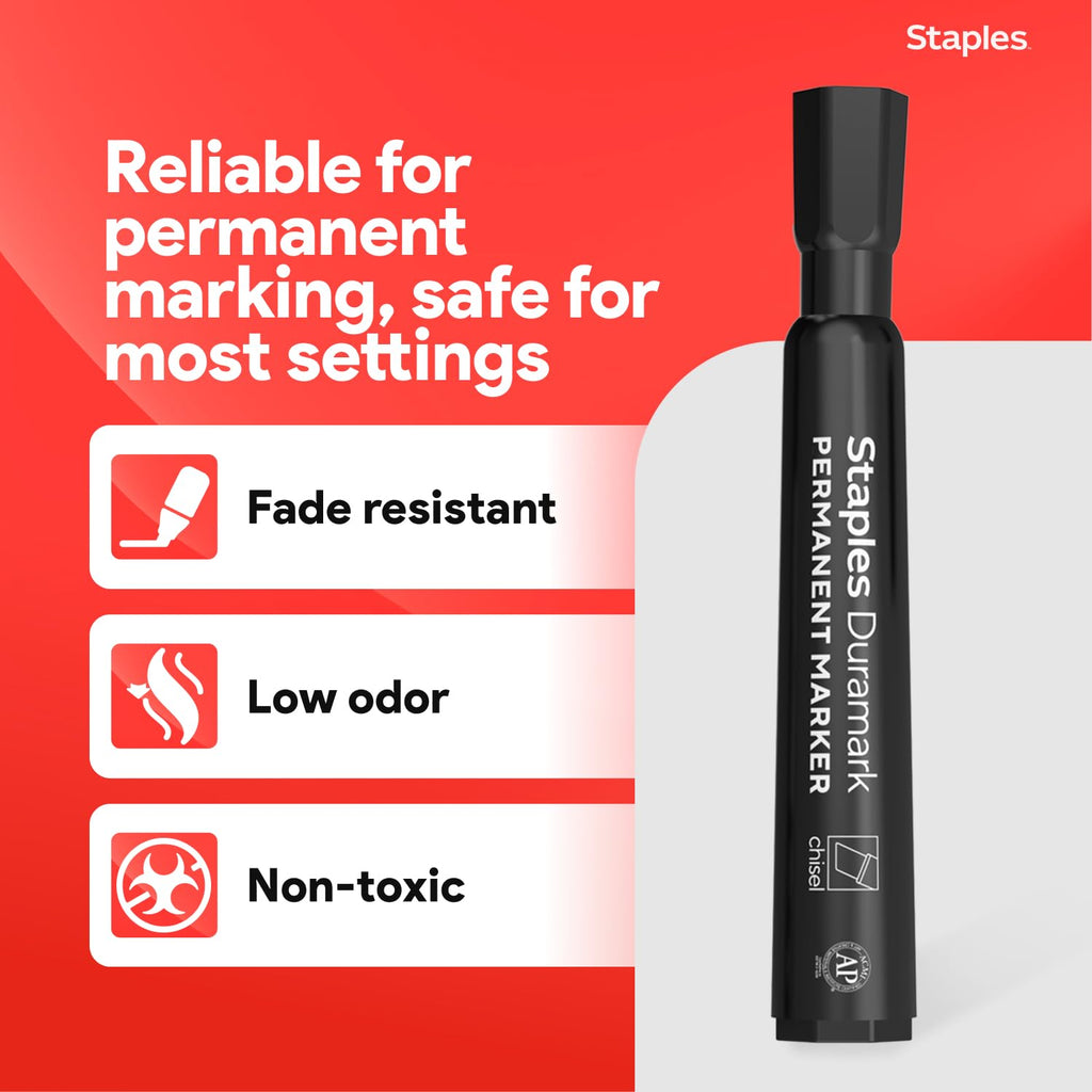 Staples Tank Permanent Markers, Chisel Tip, Black, 36 Pack