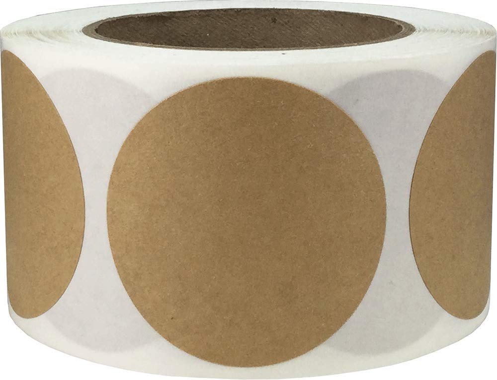 Brown Natural Kraft Color Coding Labels for Organizing Inventory 2.5 Inch Round Circle Dots 500 Total Adhesive Stickers On A Roll