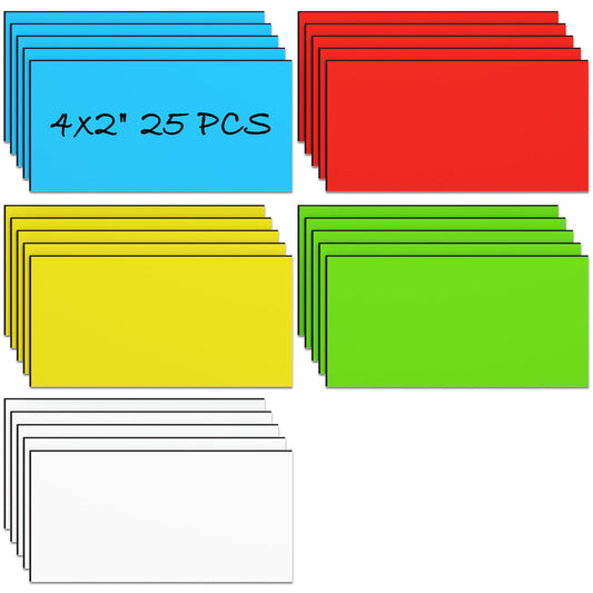 MaxGear 4" x 2" Dry Erase Magnetic Labels, 25 Pack Multicolor Magnet Name Tags, Write On Magnets Cards, Reusabel Labels for Classroom, Office, Cabinet, Whiteboard, Fridge & Locker Shelf 4 x 2 inches