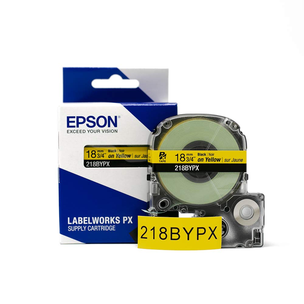 Epson LABELWORKS 218BYPX Label Tape - Black on Yellow - 3/4" (18mm), 30ft