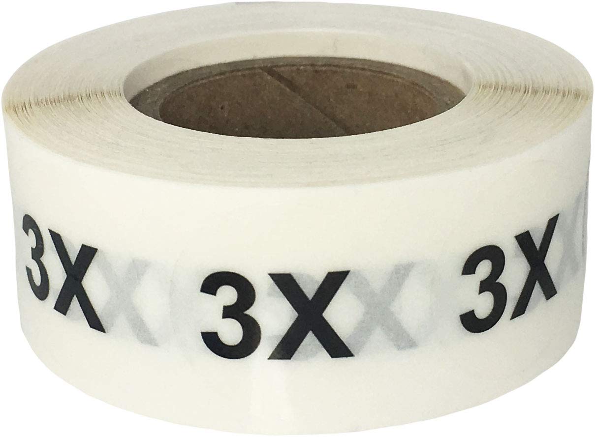 Clear Circle 3X Clothing Size Stickers - 3/4 Inch Round, 500 Clear Plastic Adhesive Labels Per Roll for Retail Apparel, Clothing Organization, and Inventory - Made in The USA
