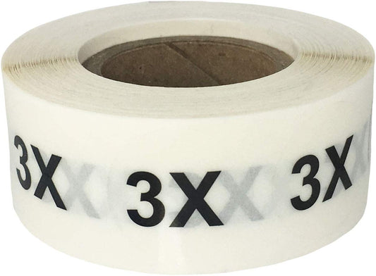 Clear Circle 3X Clothing Size Stickers - 3/4 Inch Round, 500 Clear Plastic Adhesive Labels Per Roll for Retail Apparel, Clothing Organization, and Inventory - Made in The USA